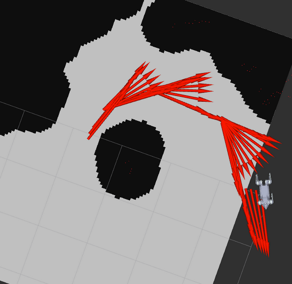 Figure 2: Visualized navigation (RViz) of the Go2 quadruped around an obstacle.